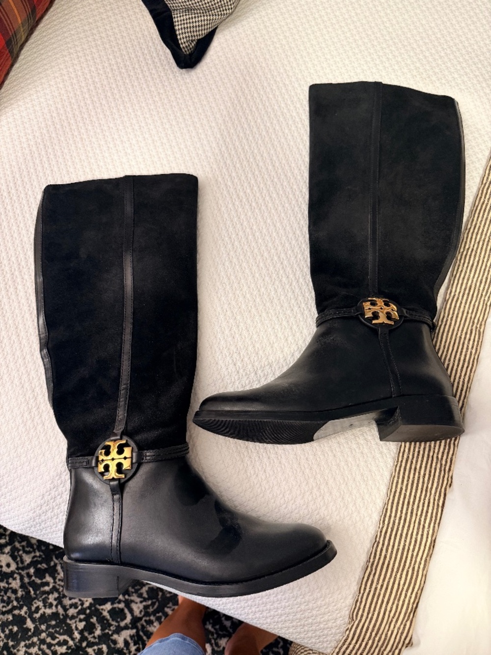 Tory Burch wide calf black suede riding boot